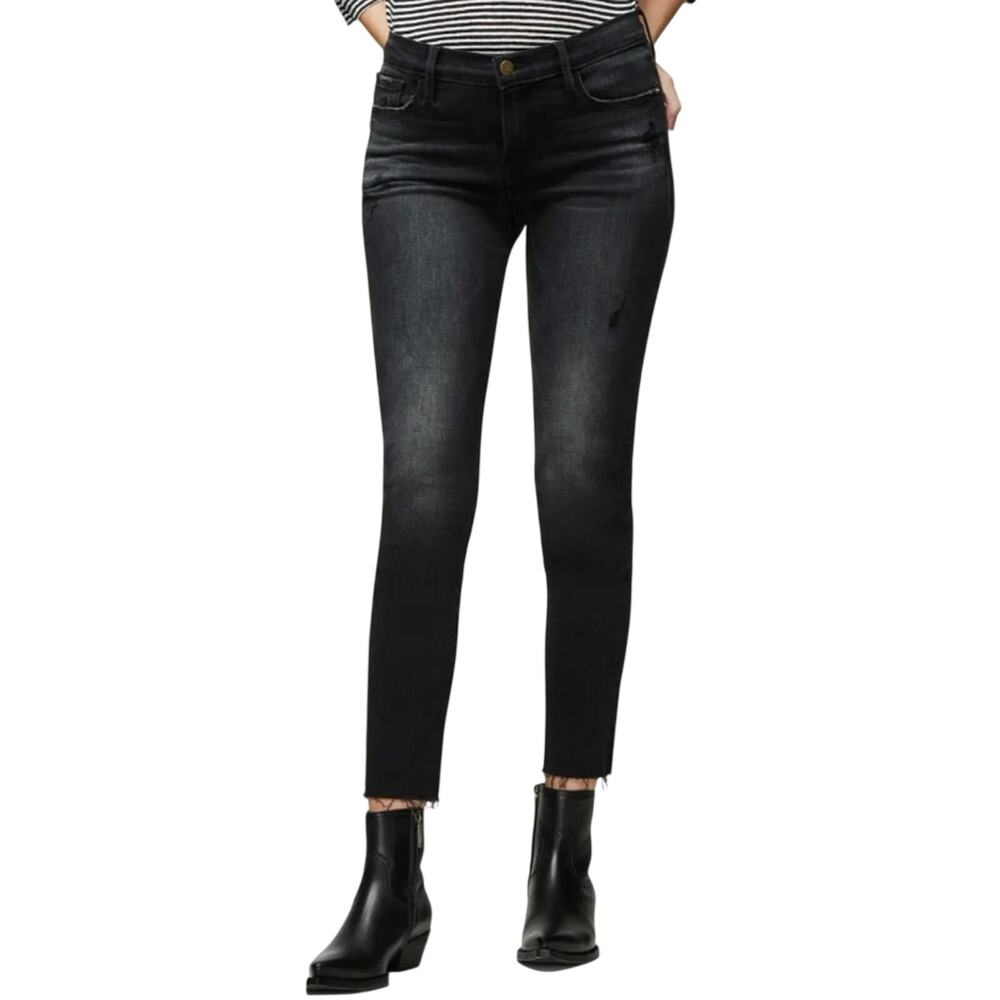 Frame Distressed Charcoal Ankle Denim Jeans Size 25